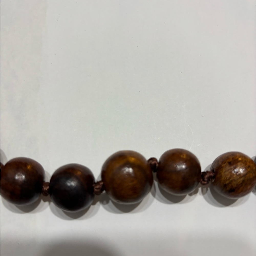 Elegant Brown Wooden Beaded Necklace - Picture 2 of 9
